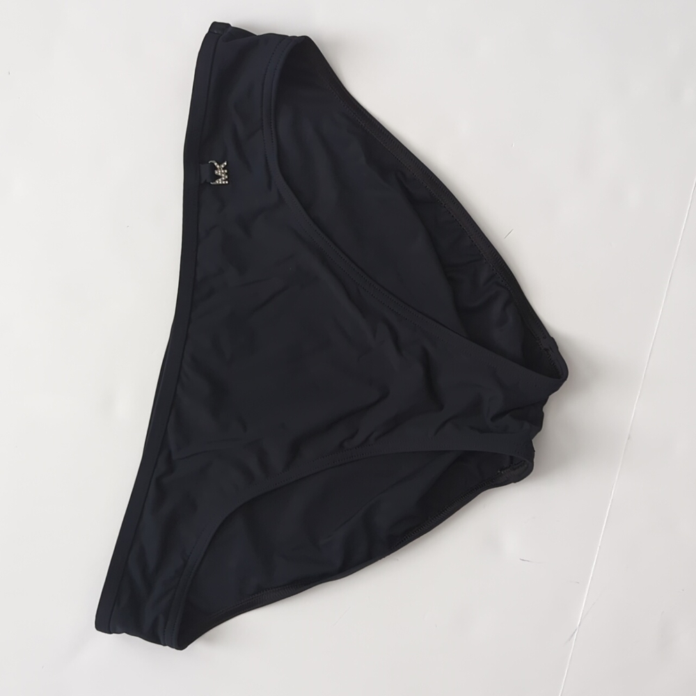 Michael Kors Mid Rise Swim Bikini Bottom Silver Rhinestone Logo Tag Black sz 12